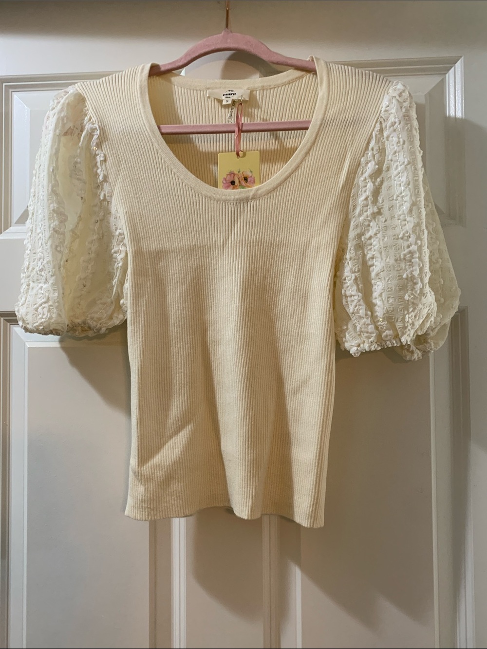 entro Cream Ribbed Knit Top - Soft Neutral